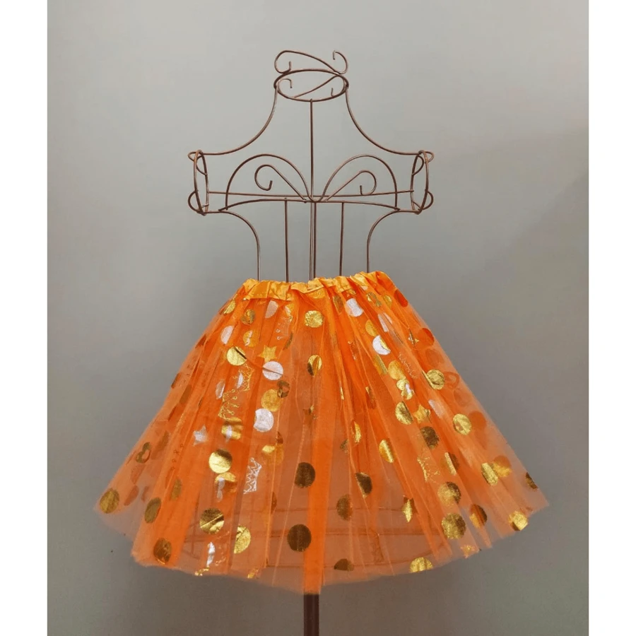 Tulle Tutu Skirt Carnival Costume Colorful Print With Glitter One Size Various Colors - 橘色 - 查看 1