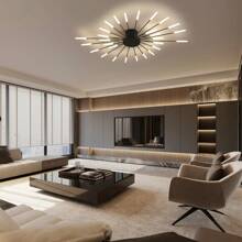 42 Lights Modern Flower-Shaped Ceiling Light , Recessed Metal & Acrylic Firework Petal LED Fixture For Living And Dining Rooms ,Remote Control Included - 黑色 - 查看 10