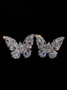 1 Pair Of Elegant And Gorgeous Women's Butterfly Rhinestone Ear Clips, Suitable For Women To Wear In Daily Life, Street Photography Travel, Parties, Weddings And Other Occasions. Bridal Earrings And Wedding Accessories