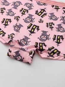 Dircho 3pcs Women Gothic Halloween Pink Bats & Skulls & Pumpkins Print Contrast Binding Boyshorts, Comfy & Soft & Silky Elastic Waist Intimates Panties, Women's Lingeries & Underwear - Multicolor - View 8