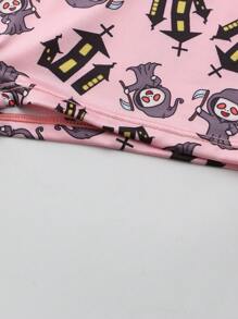 Dircho 3pcs Women Gothic Halloween Pink Bats & Skulls & Pumpkins Print Contrast Binding Boyshorts, Comfy & Soft & Silky Elastic Waist Intimates Panties, Women's Lingeries & Underwear - Multicolor - View 9