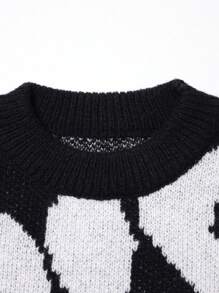 1pc Tween Boy Casual Letter Jacquard Crew Neck Pullover Knitted Sweater, Autumn/Winter