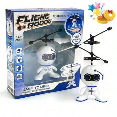 Flying Robot Toy For Age 3 4 5 6 7 Year Kids Boys White Flying Robot Mini Drone Rechargeable