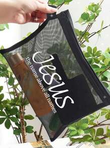 黑色粉色字母女士便携式化妆包带便携包，字母“耶稣之名超乎万名”化妆包，女士化妆包旅行厕所收纳包，信徒套餐，婚礼伴娘礼物，妈妈礼物，生日礼物，送给朋友和老师的礼物，家居装饰，浴室客厅卧室装饰，浴室收纳包，珠宝收纳包，唇油收纳包，指甲油收纳包化妆包收纳化妆品收纳包化妆盒化妆包化妆收纳包化妆品收纳 - 彩色 - 查看 8