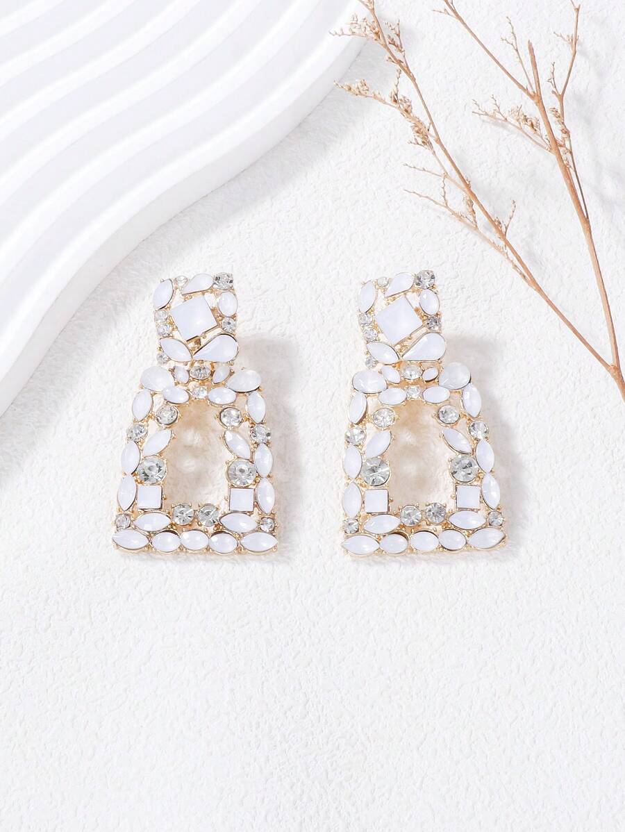 juran 1 Cặp bông tai pha lê hình học, thời trang tối giản, giản dị để đeo hàng ngày - Màu be - Xem 1
