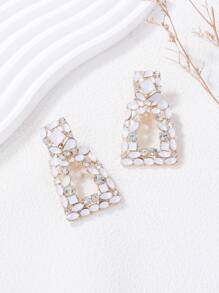 juran 1 Cặp bông tai pha lê hình học, thời trang tối giản, giản dị để đeo hàng ngày - Màu be - Xem 2