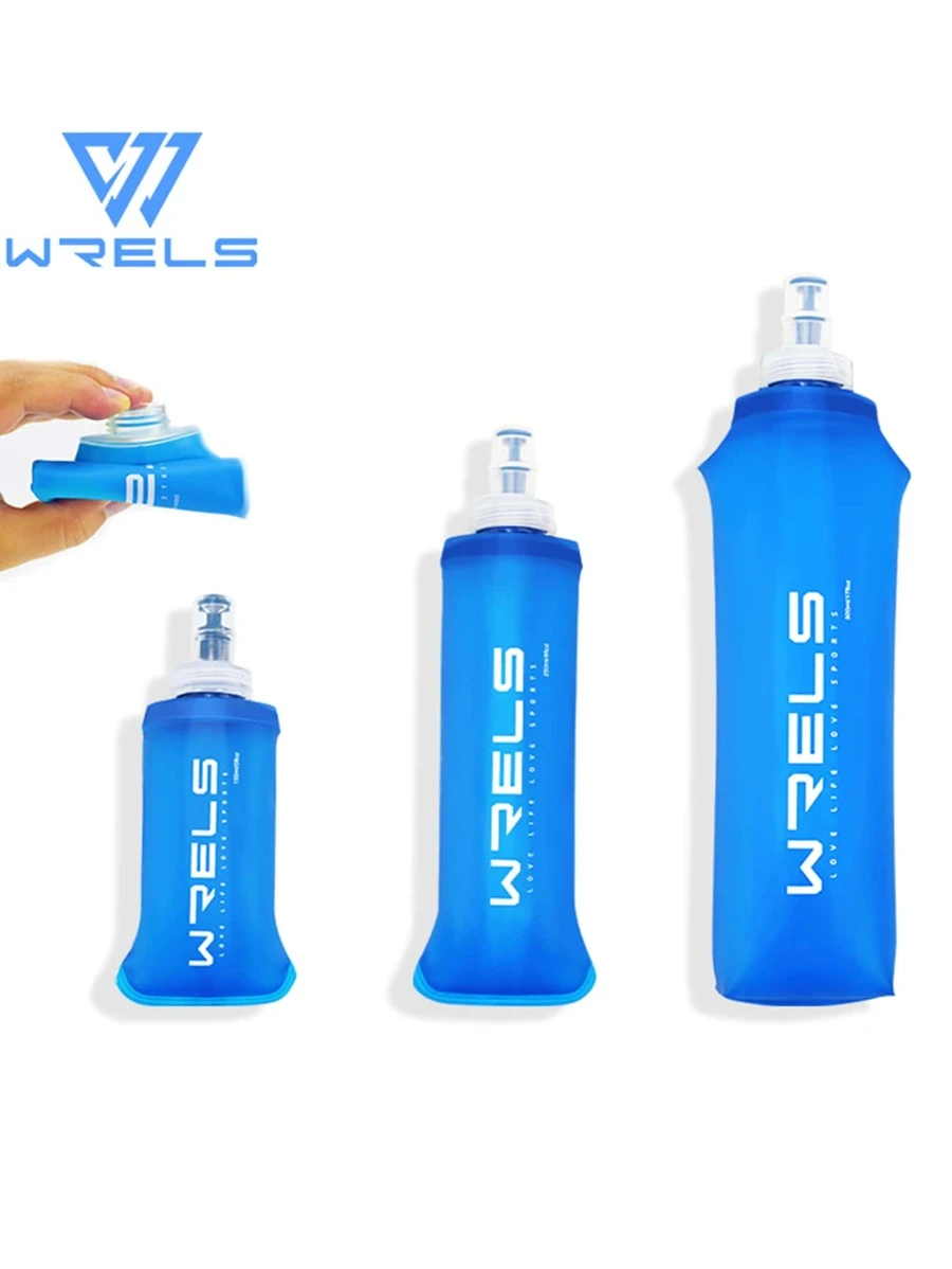 WRELS 1件裝 Fresh Blue 可折疊軟質運動水壺，輕量可收納，咬嘴設計，無異味