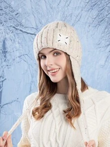 冬季新款毛线帽女冬季保暖护耳针织帽时尚百搭遮脸小毛线帽 - 彩色 - 查看 1