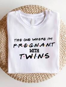 Pregnant With Twins Shirt, Twins Reveal T-Shirt, Twins Announcement Tee, Gift For Twins Mom, Pregnant Announcement Mom Shirts SD-844 - White - View 1