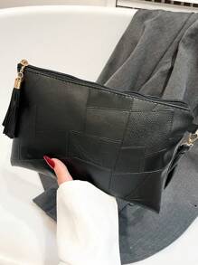 Túi phong bì kiểu Hàn Quốc mới năm 2026 dành cho nữ, túi phong bì thời trang có tua rua, túi đeo vai nhỏ hình vuông. - màu đen - Xem 2