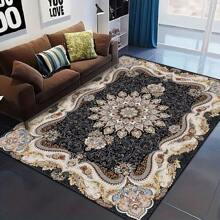 1 件波西米亚风格米色花卉图案方形地毯，适用于卧室和客厅装饰，室内使用家居装饰地垫地毯 - 黑色 - 查看 6