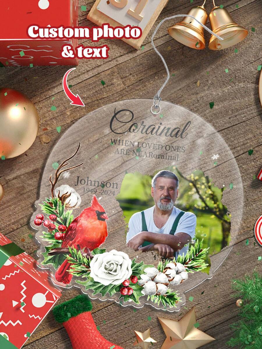 1pc Customized Commemorative Pendant, Personalized Photo And Name, Acrylic Ornament For Time, Family Exclusive Photo Decoration, Tree Hanging Decoration Gifts Birthday Graduation - Multicolor - View 1