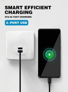EU Standard White Dual USB Charger 2.4A Quick Charging Plug Adapter Dual Port For Smartphone, Compatible With Apple, Suitable For Smart Phones And Devices Suitable For Travel, Office, Dorm, And Home Multi-Port Nan Fast Charging - EU C Type Plug(220-240V) - View 5