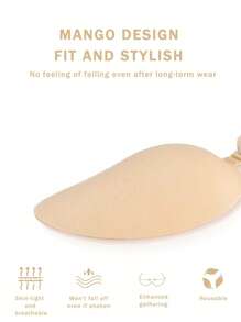 1 件装 粘合式无肩带露背胸罩 胸部增强器 隐形乳沟提升胸罩垫 适合小胸围女性 - 杏色 - 查看 3