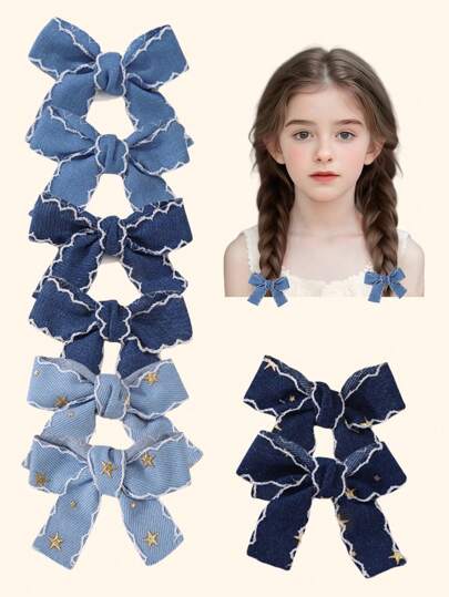 2/3 件复古星星蝴蝶结爪夹，牛仔两件套发夹套装，适合日常佩戴辫子，多功能发夹，日常使用的可爱发饰