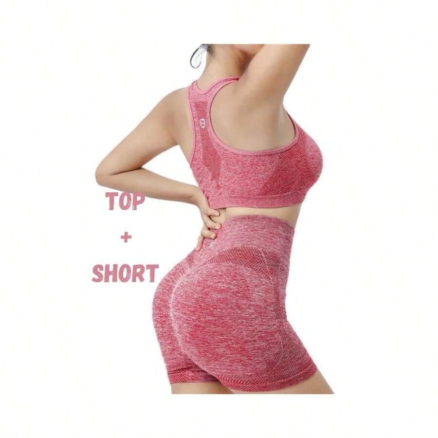 2 Piece Set Women's Bra Top With Padded Shorts Gym Fitness High Waist Butt Lift Push Up - 粉紅色的 - 查看 1