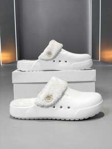 冬季加大码羊毛跨境拖鞋凉鞋，男女通用包头雪地靴，防水蓬松内衬，尺码范围 36-47 - 白色 - 查看 6