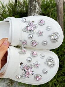 20pcs/Pack Butterfly Diamond Crown Foot Jewelry Decorations, Detachable Accessories For Slippers, Sandals, Beach Shoes - Silver Pink - View 3