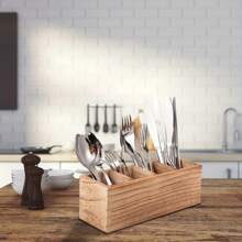 1pc Tableware Box, Paulownia Wood Storage Box, Kitchen Utensil Storage Rack, 4 Compartments Wooden Silverware Box, Large Table Utensil Storage Box Cutlery Holder, Suitable For Napkins, Spoons, Forks, Knives, Kitchen Supplies