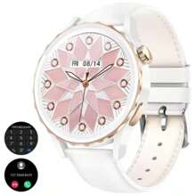Wohingo Smart Watch For Women Digital Sports Smartwatch Waterproof White In Elegant Style As A Gift For Women With Wireless Rechargeable Cable Connected To IPhone And Android Via Bluetooth With Timer And GPS And Calories - Gold - View 2