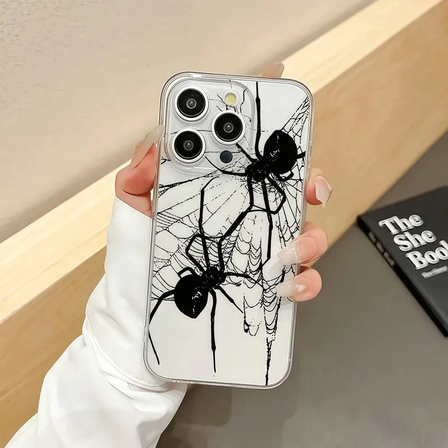 黑色蜘蛛手机壳，兼容 11、12、13、14、15、XS、XR、X、7、8、6s、Mini、Plus、Pro、Max、SE - 圣诞节和万圣节送给女朋友、男朋友、朋友或自己的完美礼物，也适用于国际版系列，不适用于国内版。 - 彩色 - 查看 1