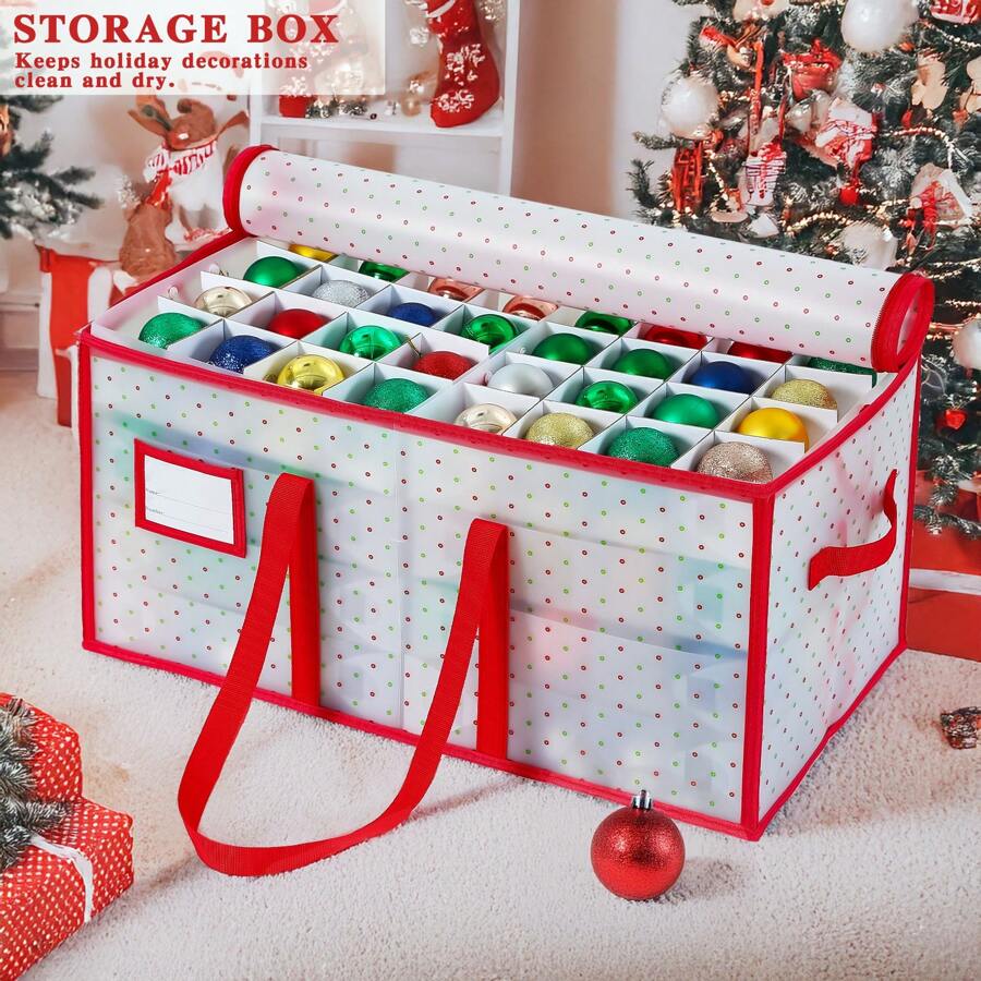 Hộp đựng đồ trang trí Giáng sinh 1 mảnh - Đựng được 128 đồ trang trí Khóa kéo 2 mặt - Hộp đựng đồ trang trí Giáng sinh bằng nhựa dẻo - Ngăn hình khối 3 inch, Dùng cho Ngày của Mẹ, Quà tặng phù dâu, Quà tặng tốt nghiệp, Quà tặng sinh nhật, Quà tặng đám cưới