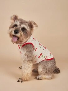 Cute Cherry Cat Print Small Dog Clothes For Pomeranian Teddy Puppy Tank Top - Multicolor - View 4