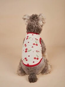 Cute Cherry Cat Print Small Dog Clothes For Pomeranian Teddy Puppy Tank Top - Multicolor - View 5