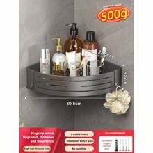 Kệ góc vòi hoa sen đục lỗ miễn phí: Kệ màu đen cho tường phòng tắm, Kệ góc dính cho vòi hoa sen, Kệ góc nổi gắn tường trang trí phòng tắm gia đình - Màu xám đen - Xem 9