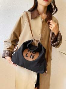 Túi xách nữ thời trang Hàn Quốc mới 2023 Túi đeo vai đôi xích mùa thu thường ngày dung tích lớn Túi đeo chéo đa năng hợp thời trang - màu đen - Xem 5