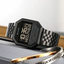 Men Digital Watch Skmei 2350 Stainless Steel Strap 30 Meters Waterproof Luxury Gold Wristwatch - Một cỡ - Xem 2