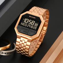 Men Digital Watch Skmei 2350 Stainless Steel Strap 30 Meters Waterproof Luxury Gold Wristwatch - Một cỡ - Xem 4