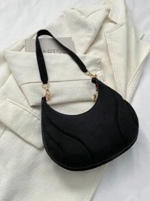 HELLO WEEKEND 1 件防皱天鹅绒月亮新月形单肩斜挎包，适合日常佩戴 - 黑色 - 查看 4