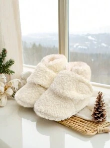 新生儿婴儿女孩男孩短靴 防滑袜子拖鞋 柔软卧室鞋 防滑踝靴 带抓手 幼儿婴儿床保暖鞋 初学步鞋 生日派对 圣诞节