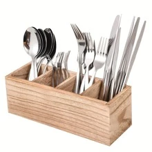 1pc Tableware Box, Paulownia Wood Storage Box, Kitchen Utensil Storage Rack, 4 Compartments Wooden Silverware Box, Large Table Utensil Storage Box Cutlery Holder, Suitable For Napkins, Spoons, Forks, Knives, Kitchen Supplies