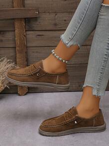 女士 2024 春/秋新款轻便舒适透气系带软皮卡其棕色休闲旅行妈妈平底乐福鞋，一脚蹬