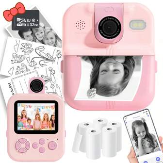 儿童相机即时打印，儿童屏幕相机恐龙儿童数码相机和卷纸，适合 3-12 岁男孩女孩的圣诞节生日礼物玩具