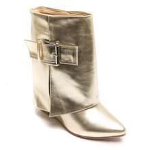 Fashionable Versatile Metallic Wedge Heel Adjustable Ankle Boots - Gold-1 - View 4