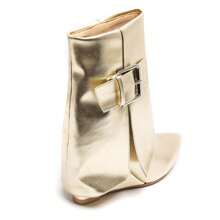 Fashionable Versatile Metallic Wedge Heel Adjustable Ankle Boots - Gold-1 - View 7