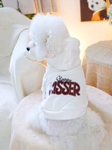 1 件宠物服装，适合小型犬/幼犬的可爱狗猫服装和配饰，秋冬季连帽衫 - 白色 - 查看 2