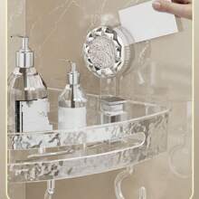 1 pezzo Mensola d'angolo triangolare con ventosa ondulata, montata a parete per bagno/toilette/vanità, con rotazione a 90 gradi, salvaspazio, con gancio mobile, design a prova di perdite - Multicolore - Visualizzare 5