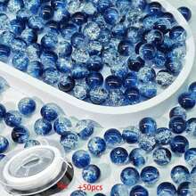 Set de 51 piezas, 50 cuentas de vidrio tipo Dunhuang de 10 mm con efecto craquelado de degradé bicolor + 1 rollo de cordón elástico, para pulseras, llaveros, enhebrado de cuentas, manualidades y decoración navideña