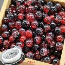 Set de 51 piezas, 50 cuentas de vidrio tipo Dunhuang de 10 mm con efecto craquelado de degradé bicolor + 1 rollo de cordón elástico, para pulseras, llaveros, enhebrado de cuentas, manualidades y decoración navideña