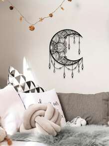 1 件简约曼陀罗月亮壁雕 - 金属墙艺复制品，适用于家居装饰、时尚波西米亚风格壁挂、适用于庆祝活动、婚礼和创意礼物、家居装饰、房间装饰、墙面装饰 - 黑色-E - 查看 4