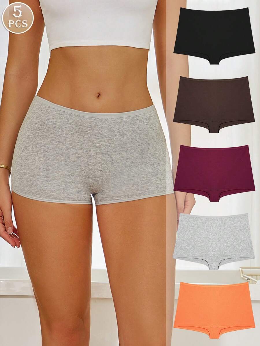 5pcs/Pack Women's Solid Color Breathable Comfortable Panties - Multicolor - View 1