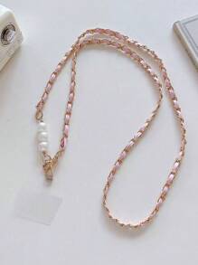 1pc Long Faux Pearl With Leather Crossbody Mobile Phone Chain, Metal Chain Lanyard Gifts For Mother, Family, Friends, Birthday, Holiday Phone Charm - Black - View 13