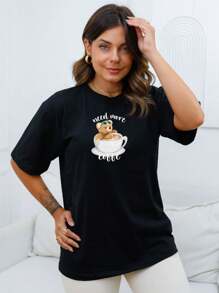 Oversized Women's Blouse Need More Coffee - C29 - 黑色 - 查看 1