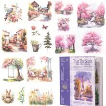 Journaling Sticker Book, 50 Sheets Scrapbook Stickers, Junk Journal Supplies, Pre-Cut Aesthetic Washi Materials, Watercolor Scrapbooking For Adults, Decorative Ephemera Bullet Planner Arts Craft