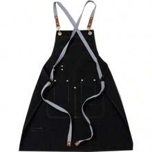 1 件男女通用帆布防水围裙，女童围裙厨师牛仔围裙，带 3 个口袋，厨房烹饪烘焙服装，园艺，绘画，烧烤，艺术，DIY，绘图 - 黑色 - 查看 4