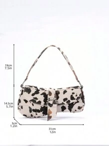 动物纹腋下包，奶牛纹铆钉机车风单肩包，奶牛斑点印花女士手提包/腋下包，休闲Y2K流浪包，新月包，街头风女孩节日礼物，派对，日常穿着，工作奶牛纹包，女士休闲奶牛纹图案钱包，优雅女士手提包 - 米色 - 查看 7